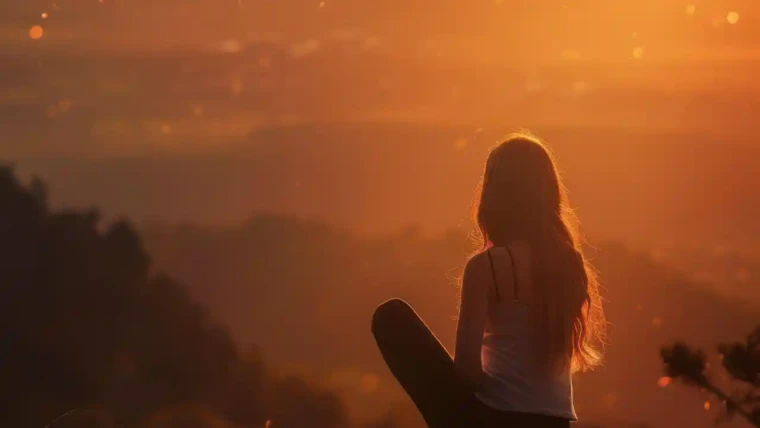 Digital nomad meditating in a serene outdoor location.